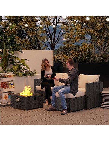 Outsunny Five Piece Rattan Garden Furniture Set with Gas Fire Pit Table and Footstool - Black and Cream White - pic 156688 | FastDaddyshop