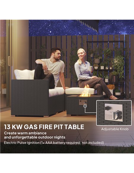 Outsunny Five Piece Rattan Garden Furniture Set with Gas Fire Pit Table and Footstool - Black and Cream White - pic 156691 | FastDaddyshop
