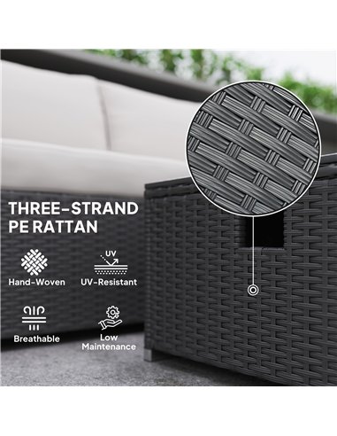 Outsunny Five Piece Rattan Garden Furniture Set with Gas Fire Pit Table and Footstool - Black and Cream White