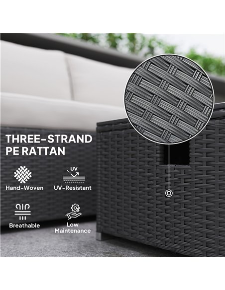 Outsunny Five Piece Rattan Garden Furniture Set with Gas Fire Pit Table and Footstool - Black and Cream White - pic 156693 | FastDaddyshop