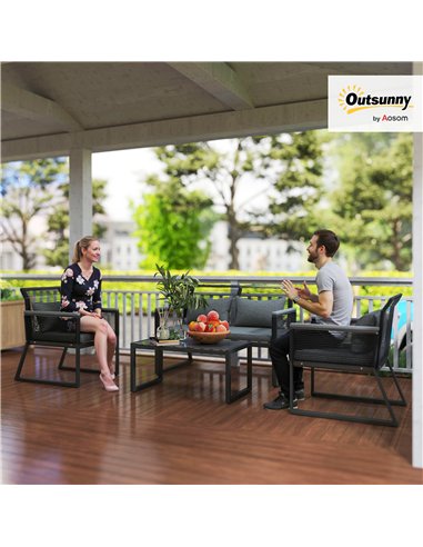 Outsunny 4 Pieces Rattan Garden Furniture Set - Charcoal Grey