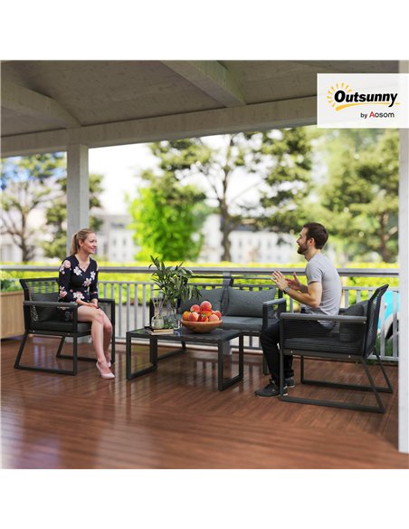 Outsunny 4 Pieces Rattan Garden Furniture Set - Charcoal Grey - pic 156697 | FastDaddyshop