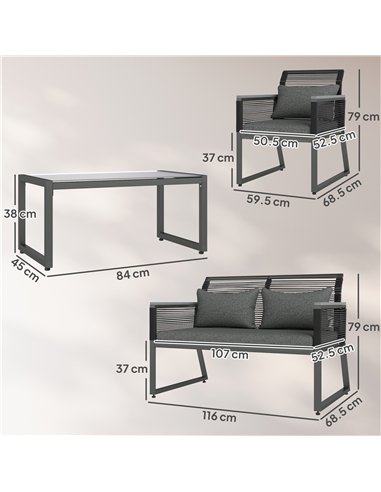 Outsunny 4 Pieces Rattan Garden Furniture Set - Charcoal Grey