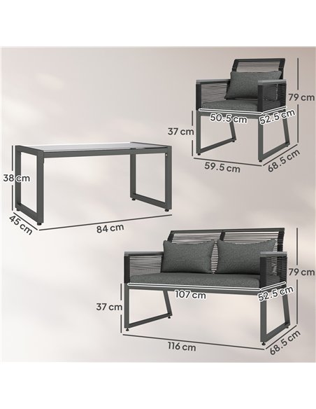 Outsunny 4 Pieces Rattan Garden Furniture Set - Charcoal Grey - pic 156698 | FastDaddyshop