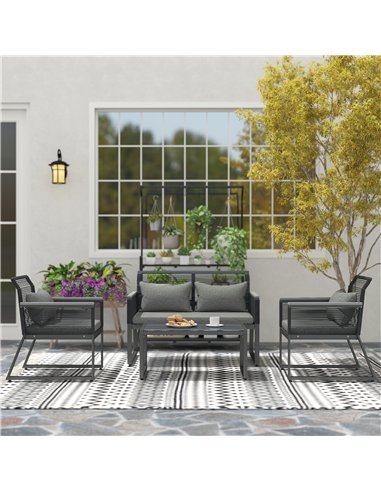 Outsunny 4 Pieces Rattan Garden Furniture Set - Charcoal Grey