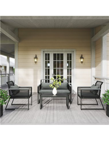 Outsunny 4 Pieces Rattan Garden Furniture Set - Charcoal Grey