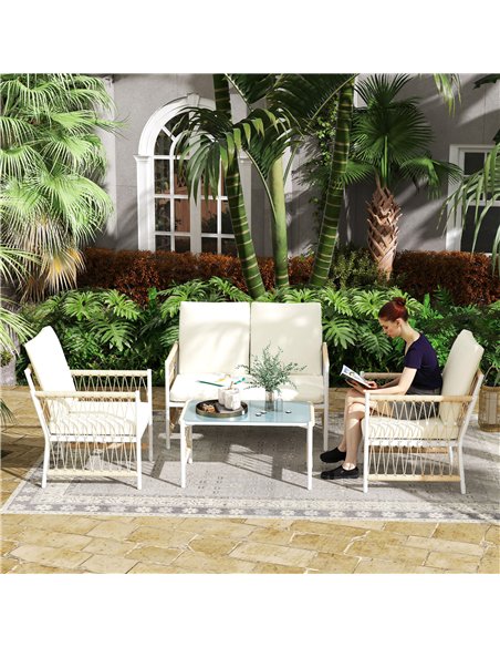 Outsunny 4 Piece Rattan Garden Furniture Set, 4 Seater Wicker Patio Conversation Set with 2 Armchairs, Loveseat, Glass Top Coffe - pic 156706 | FastDaddyshop