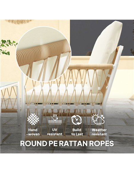 Outsunny 4 Piece Rattan Garden Furniture Set, 4 Seater Wicker Patio Conversation Set with 2 Armchairs, Loveseat, Glass Top Coffe - pic 156709 | FastDaddyshop