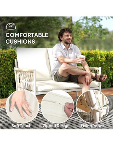 Outsunny 4 Piece Rattan Garden Furniture Set, 4 Seater Wicker Patio Conversation Set with 2 Armchairs, Loveseat, Glass Top Coffe