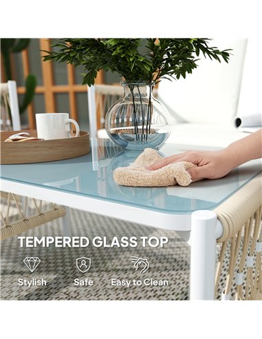 Outsunny 4 Piece Rattan Garden Furniture Set, 4 Seater Wicker Patio Conversation Set with 2 Armchairs, Loveseat, Glass Top Coffe