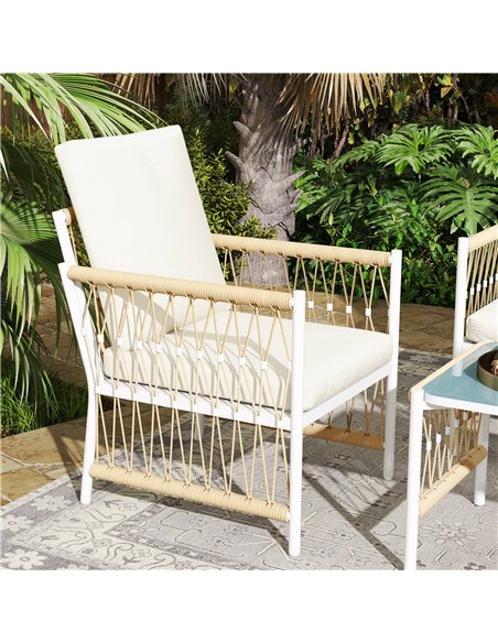 Outsunny 4 Piece Rattan Garden Furniture Set, 4 Seater Wicker Patio Conversation Set with 2 Armchairs, Loveseat, Glass Top Coffe - pic 156713 | FastDaddyshop