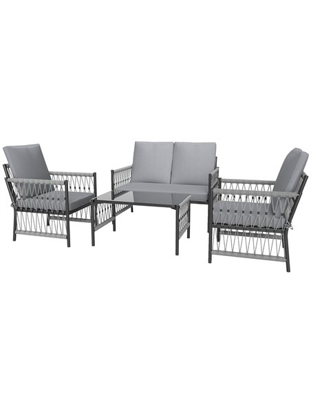 Outsunny 4 Piece Rattan Garden Furniture Set, 4 Seater Wicker Patio Conversation Set with 2 Armchairs, Loveseat, Glass Top Coffe - pic 156714 | FastDaddyshop