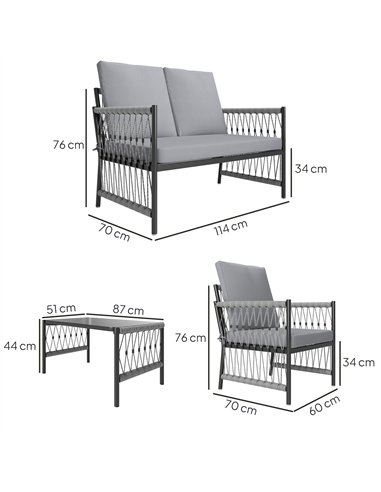 Outsunny 4 Piece Rattan Garden Furniture Set, 4 Seater Wicker Patio Conversation Set with 2 Armchairs, Loveseat, Glass Top Coffe