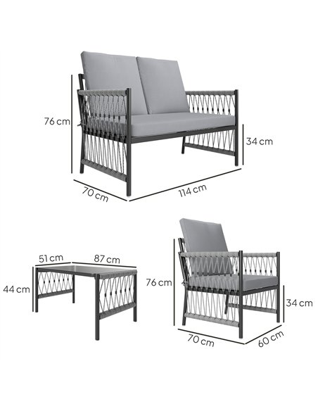 Outsunny 4 Piece Rattan Garden Furniture Set, 4 Seater Wicker Patio Conversation Set with 2 Armchairs, Loveseat, Glass Top Coffe - pic 156716 | FastDaddyshop