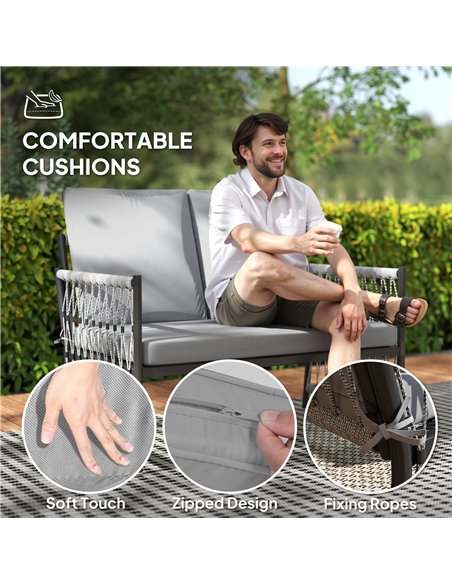 Outsunny 4 Piece Rattan Garden Furniture Set, 4 Seater Wicker Patio Conversation Set with 2 Armchairs, Loveseat, Glass Top Coffe - pic 156719 | FastDaddyshop