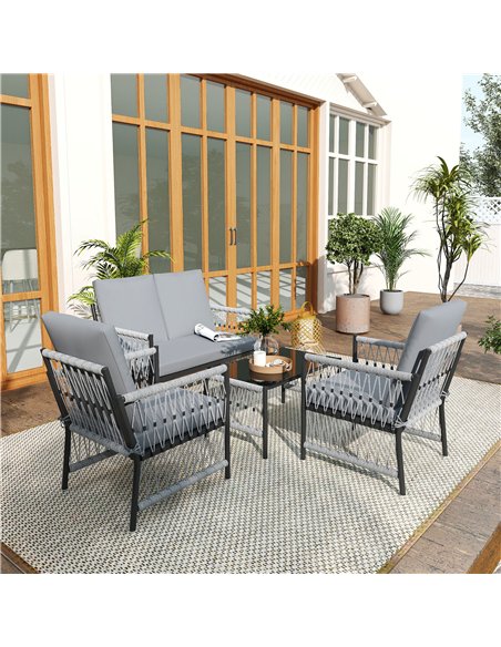 Outsunny 4 Piece Rattan Garden Furniture Set, 4 Seater Wicker Patio Conversation Set with 2 Armchairs, Loveseat, Glass Top Coffe - pic 156721 | FastDaddyshop