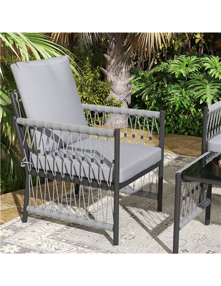 Outsunny 4 Piece Rattan Garden Furniture Set, 4 Seater Wicker Patio Conversation Set with 2 Armchairs, Loveseat, Glass Top Coffe - pic 156722 | FastDaddyshop