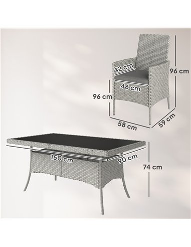 Outsunny Seven-Piece Rattan Dining Set - Grey