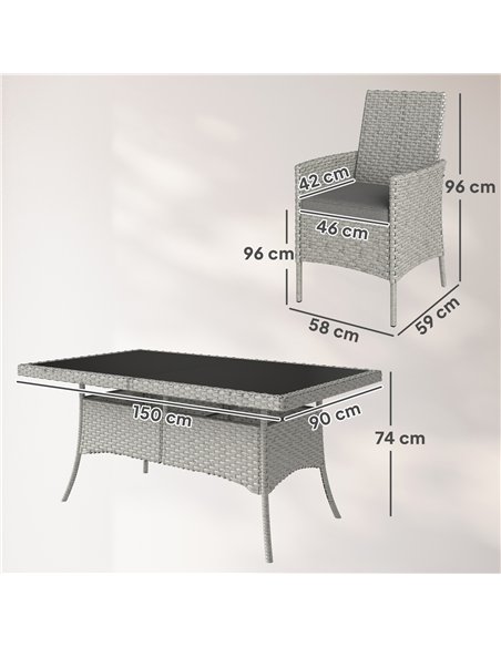 Outsunny Seven-Piece Rattan Dining Set - Grey - pic 156725 | FastDaddyshop