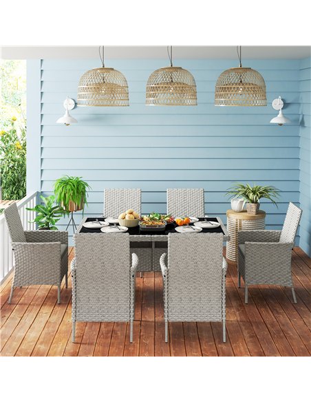 Outsunny Seven-Piece Rattan Dining Set - Grey - pic 156730 | FastDaddyshop