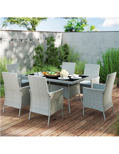 Outsunny Seven-Piece Rattan Dining Set - Grey