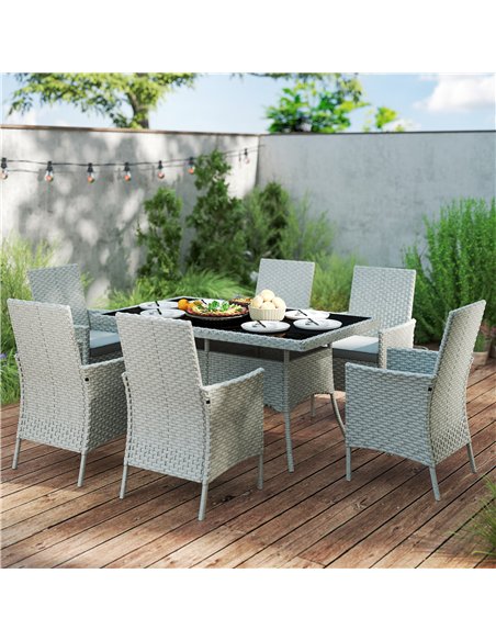 Outsunny Seven-Piece Rattan Dining Set - Grey - pic 156731 | FastDaddyshop