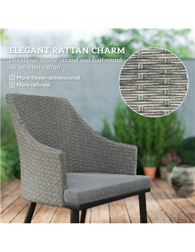 Outsunny 6 Seater Rattan Dining Set with Cushions, Garden Furniture Set with Armchairs, Rectangle Slatted Table Top, Steel Frame