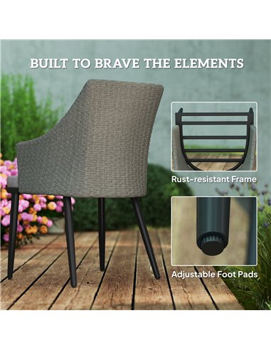 Outsunny 6 Seater Rattan Dining Set with Cushions, Garden Furniture Set with Armchairs, Rectangle Slatted Table Top, Steel Frame