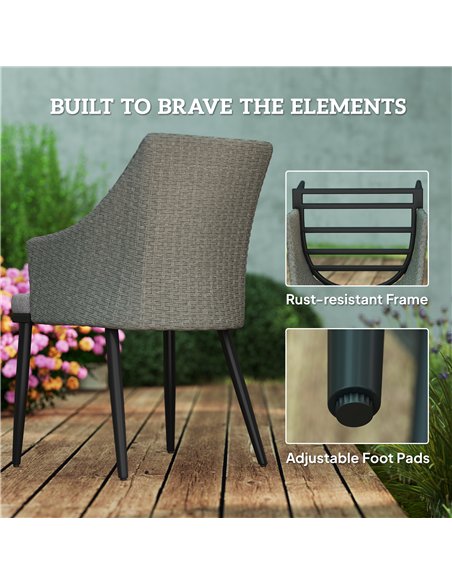Outsunny 6 Seater Rattan Dining Set with Cushions, Garden Furniture Set with Armchairs, Rectangle Slatted Table Top, Steel Frame - pic 156737 | FastDaddyshop