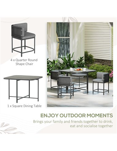 Outsunny 4-Seater Rattan Cube Garden Furniture Set with Cushions - Charcoal Grey