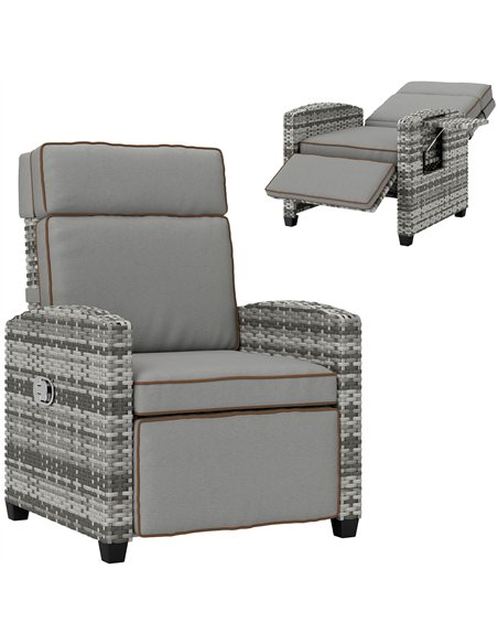Outsunny 145° Reclining Rattan Armchair, with Footrest - Mixed Grey/Grey - pic 156750 | FastDaddyshop