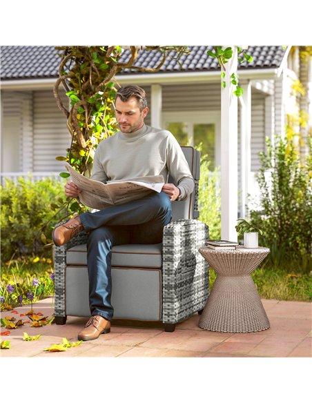 Outsunny 145° Reclining Rattan Armchair, with Footrest - Mixed Grey/Grey - pic 156751 | FastDaddyshop