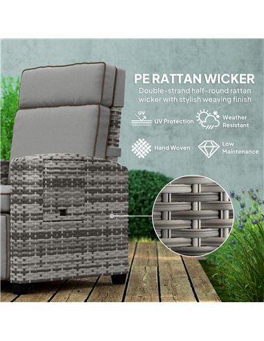 Outsunny 145° Reclining Rattan Armchair, with Footrest - Mixed Grey/Grey