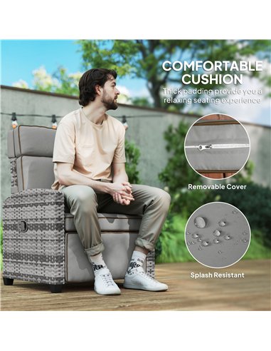 Outsunny 145° Reclining Rattan Armchair, with Footrest - Mixed Grey/Grey