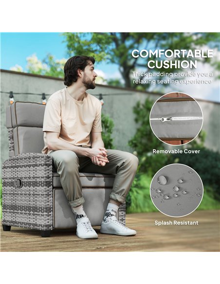 Outsunny 145° Reclining Rattan Armchair, with Footrest - Mixed Grey/Grey - pic 156756 | FastDaddyshop