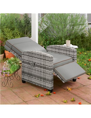 Outsunny 145° Reclining Rattan Armchair, with Footrest - Mixed Grey/Grey