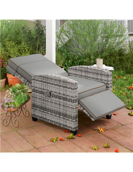 Outsunny 145° Reclining Rattan Armchair, with Footrest - Mixed Grey/Grey - pic 156758 | FastDaddyshop