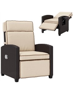 Outsunny 145° Reclining Rattan Armchair, with Footrest - Brown/Khaki