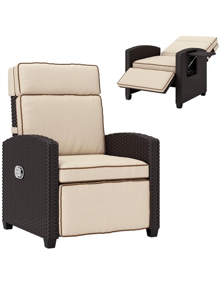 Outsunny 145° Reclining Rattan Armchair, with Footrest - Brown/Khaki - pic 156759 | FastDaddyshop
