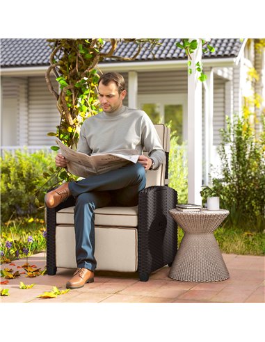 Outsunny 145° Reclining Rattan Armchair, with Footrest - Brown/Khaki
