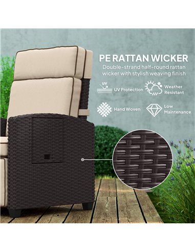 Outsunny 145° Reclining Rattan Armchair, with Footrest - Brown/Khaki
