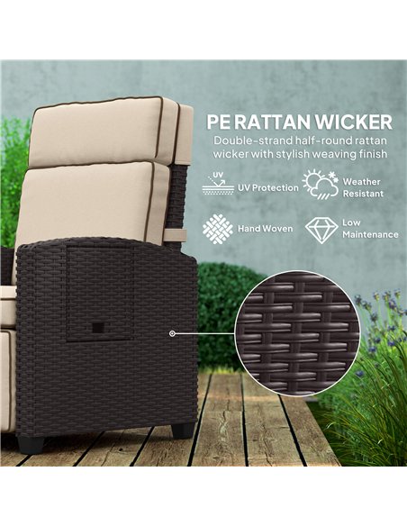 Outsunny 145° Reclining Rattan Armchair, with Footrest - Brown/Khaki - pic 156763 | FastDaddyshop