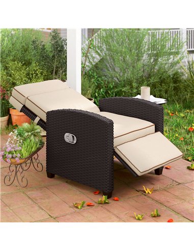 Outsunny 145° Reclining Rattan Armchair, with Footrest - Brown/Khaki
