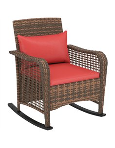 Outsunny Garden Rocking Chair, Outdoor Rattan Rocker Lounge Chair with Seat and Back Cushions, Patio Armchair Seat with All-weat