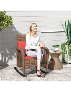 Outsunny Garden Rocking Chair, Outdoor Rattan Rocker Lounge Chair with Seat and Back Cushions, Patio Armchair Seat with All-weat 2