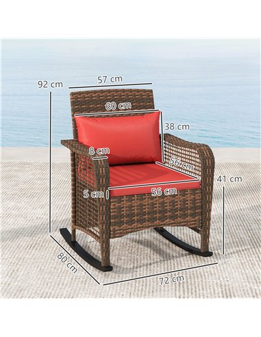 Outsunny Garden Rocking Chair, Outdoor Rattan Rocker Lounge Chair with Seat and Back Cushions, Patio Armchair Seat with All-weat
