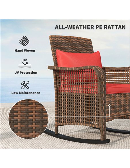 Outsunny Garden Rocking Chair, Outdoor Rattan Rocker Lounge Chair with Seat and Back Cushions, Patio Armchair Seat with All-weat - pic 156771 | FastDaddyshop