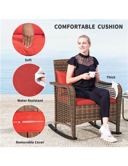 Outsunny Garden Rocking Chair, Outdoor Rattan Rocker Lounge Chair with Seat and Back Cushions, Patio Armchair Seat with All-weat - pic 156772 | FastDaddyshop