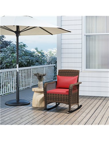 Outsunny Garden Rocking Chair, Outdoor Rattan Rocker Lounge Chair with Seat and Back Cushions, Patio Armchair Seat with All-weat