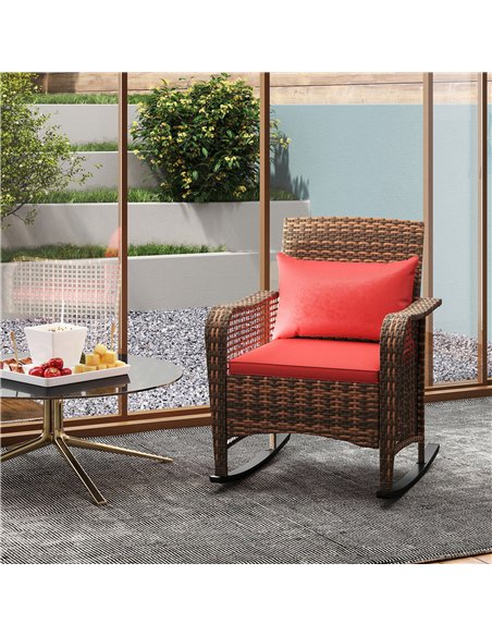 Outsunny Garden Rocking Chair, Outdoor Rattan Rocker Lounge Chair with Seat and Back Cushions, Patio Armchair Seat with All-weat - pic 156775 | FastDaddyshop